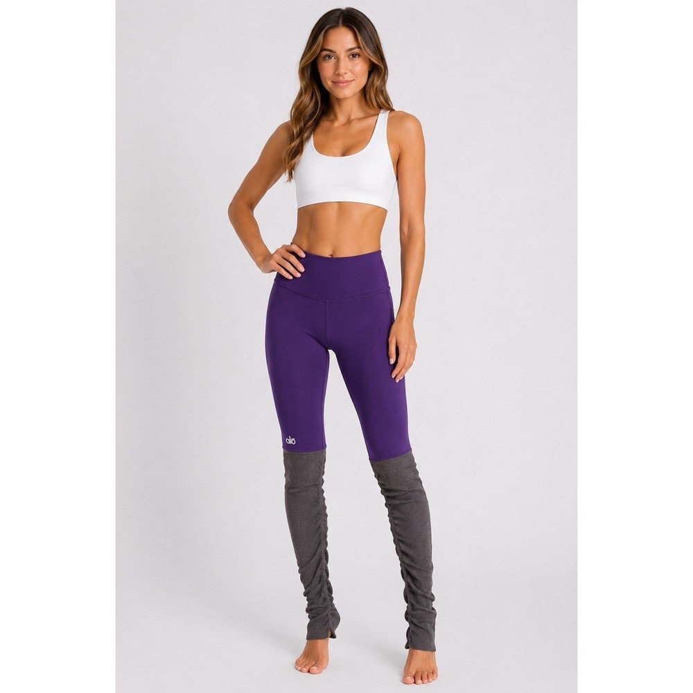 Alo Yoga Goddess Leggings Purple Gray Ruched High Rise Yoga Pants‎ XS